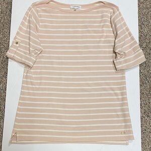 Calvin Klein Beige and Cream boat neck small Striped Top